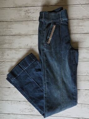 White House Black Market Men's Dark Blue Slim Straight Jeans with Chain Detail